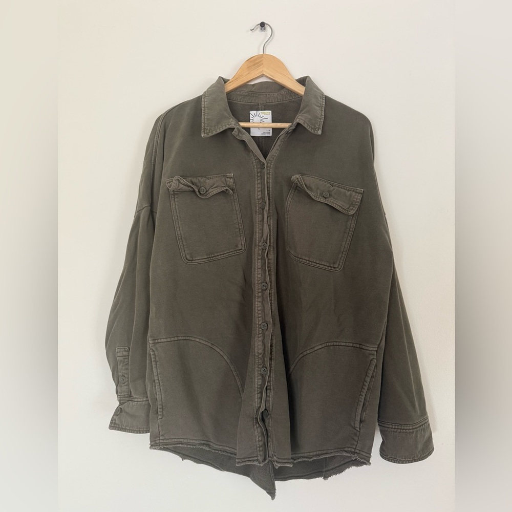 Offline by Aerie Olive Green Button-Up Shirt Jacket